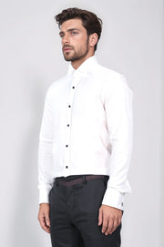 beyaz slim fit duble manşet ata yaka smokin gömlek